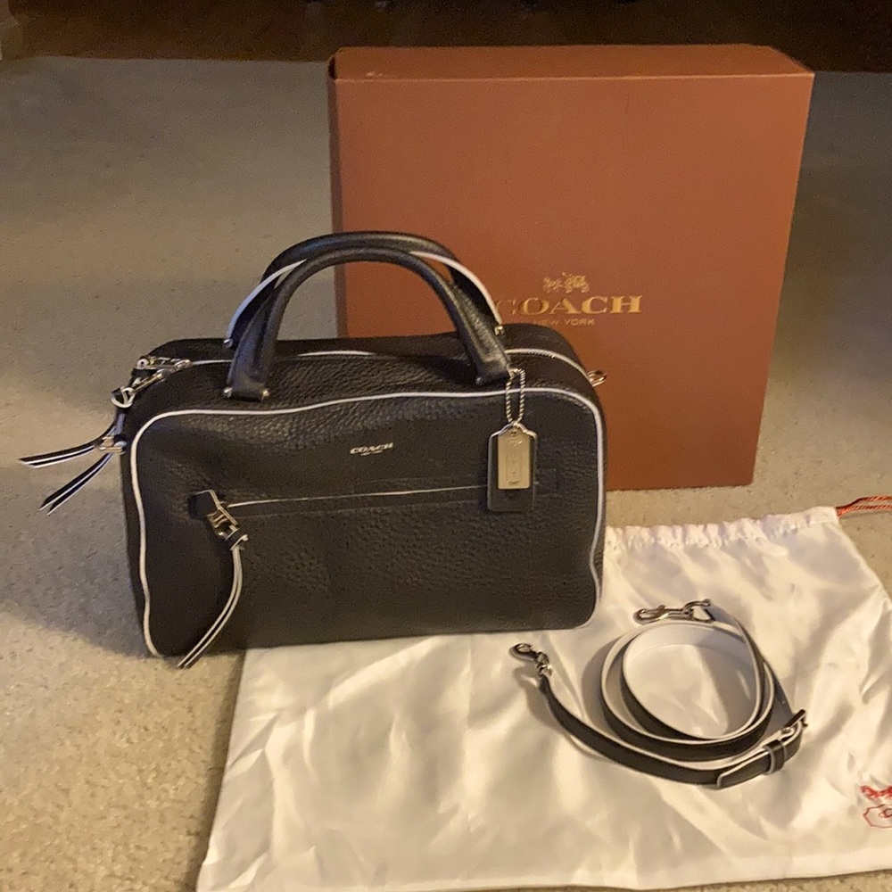 Coach black leather satchel, GREAT condition!